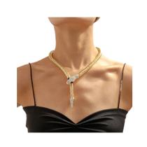 L0312-Colar Bijuteria Festa Luxo Serpente Strass Elegante M0823