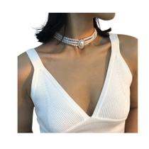 L0382-Colar Bijuteria Festa Luxo Pérola Choker Réveillon Jl717