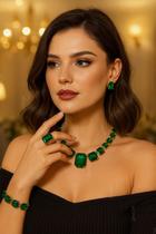 L19108-Conjunto Feminino Colar e Brinco Pulseira Anel Dourado Verde Esmeralda Zirconia Festa Réveillon Natal Formatura L19108-Conjunto Feminino Colar e Brinco Pulseira Anel Dourado Verde Esmeralda Zirconia Festa Réveillon Natal Formatura