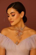 L1917-Colar Dourado Longo Flor Grande Zircôina Cravejado Festa Casamento Noiva Réveillon Formatura Elegância Princesa L1917-Colar Dourado Longo Flor Grande Zircôina Cravejado Festa Casamento Noiva Réveillon Formatura Elegância Princesa