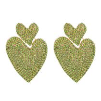 L1920-Brinco Feminino Coração Grande Strass Zirconia Verde oliva Luxo Festa Natal Formatura Namorada Elegante Brilhante