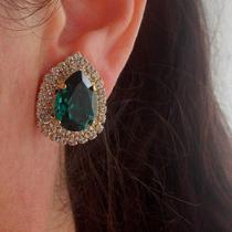 L1935-Brinco Feminino Gota Verde Esmeralda Strass Zirconia Festa Noiva Formatura Namorada Presente Delicado Brilho