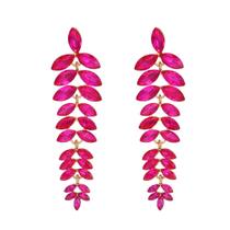 L1951-Brinco Feminino Longo Strass Zirconia Rosa Pink Folha Festa Debutante Formatura Namorada Presente Brilhante L1951-Brinco Feminino Longo Strass Zirconia Rosa Pink Folha Festa Debutante Formatura Namorada Presente Brilhante