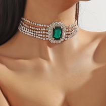 L1955-Colar Feminino Choker Quadrado Strass Grande Esmeralda Zirconia Festa Luxo Formatura Madrinha Namorados Brilhante