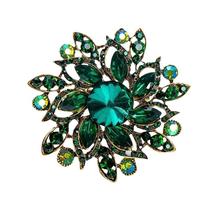 L1969-Broche Feminino Vintage Para Roupa Vestido Terno Presente Coleção Luxo Festa Flor Cravejado Esmeralda Verde L1969-Broche Feminino Vintage Para Roupa Vestido Terno Presente Coleção Luxo Festa Flor Cravejado Esmeralda Verde