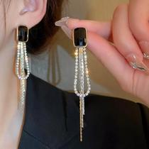 L2064-Brinco Bijuteria Festa Luxo Pedraria Strass Longo Ag634