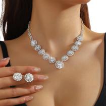 L2901-Conjunto Feminino Colar e Brinco Zirconia Redondo Casamento Noiva Festa Réveillon Brilho Delicado Elegante L2901-Conjunto Feminino Colar e Brinco Zirconia Redondo Casamento Noiva Festa Réveillon Brilho Delicado Elegante