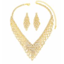 L2911-Conjunto Feminino Colar e Brinco Dourado Strass Zirconia Festa Casamento Noiva Réveillon Formatura Brilhante L2911-Conjunto Feminino Colar e Brinco Dourado Strass Zirconia Festa Casamento Noiva Réveillon Formatura Brilhante