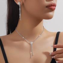 L2917-Conjunto Feminino Colar Brinco Gravata Strass Zirconia Flor Festa Casamento Noiva Delicado Minimalista Elegante L2917-Conjunto Feminino Colar Brinco Gravata Strass Zirconia Flor Festa Casamento Noiva Delicado Minimalista Elegante