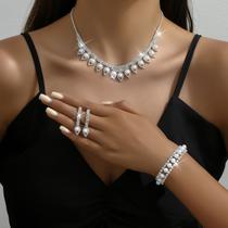 L2925-Conjunto Feminino Colar e Brinco Pulseira Pérola Zirconia Gota Festa Casamento Noiva Réveillon Casal Elegante L2925-Conjunto Feminino Colar e Brinco Pulseira Pérola Zirconia Gota Festa Casamento Noiva Réveillon Casal Elegante