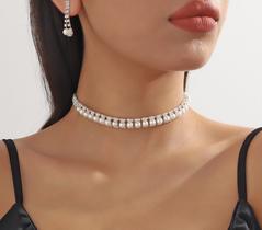 L2927-Conjunto Feminino Brinco Colar Choker Zirconia Pérola Branco Casamento Noiva Festa Elegante Minimalista L2927-Conjunto Feminino Brinco Colar Choker Zirconia Pérola Branco Casamento Noiva Festa Elegante Minimalista