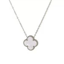 L3003-Colar Feminina Choker Aço Inoxidável Trevo Virgínia Madrepérola Antialergico Preto Branco Festa Presente Delicado