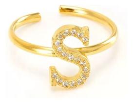 L3110-Anel Bijuteria Festa Luxo Letra S Manguito Strass 23s47