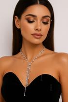 L32-L0330-Colar Long Gravatinha Gravata Zircônia Festa Casamento Noiva Réveillon Madrinha Formatura Elegante Strass