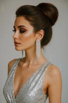 L32-L1906-Brinco Feminino Longo Franja Strass Zirconia Prata Festa Casamento Noiva Formatura Réveillon Namorada Brilho L32-L1906-Brinco Feminino Longo Franja Strass Zirconia Prata Festa Casamento Noiva Formatura Réveillon Namorada Brilho