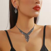 L32-L2910-Conjunto Feminino Colar e Brinco Preto Colorido Zirconia Strass Moderno Festa Formatura Elegante Presente L32-L2910-Conjunto Feminino Colar e Brinco Preto Colorido Zirconia Strass Moderno Festa Formatura Elegante Presente
