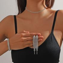 L3206-Conjunto Feminino Colar Riviera Brinco Long Franja Pulseira Zirconia Festa Casamento Noiva Réveillon Elegante L3206-Conjunto Feminino Colar Riviera Brinco Long Franja Pulseira Zirconia Festa Casamento Noiva Réveillon Elegante
