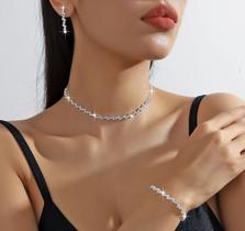 L3213-Conjunto Feminino Colar Brinco Pulseira Choker Zirconia Casamento Noiva Festa Minimalista Brilhante Moderno L3213-Conjunto Feminino Colar Brinco Pulseira Choker Zirconia Casamento Noiva Festa Minimalista Brilhante Moderno