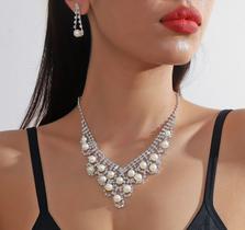 L3227-Conjunto Feminino Colar e Brinco Branco Pérola Strass Zirconia Festa Casamento Noiva Casal Elegante Luxo L3227-Conjunto Feminino Colar e Brinco Branco Pérola Strass Zirconia Festa Casamento Noiva Casal Elegante Luxo