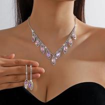 L3228-Conjunto Feminino Colar e Brinco Rosa Strass Gota Zirconia Delicado Festa Formatura Madrinha Namorados Luxo L3228-Conjunto Feminino Colar e Brinco Rosa Strass Gota Zirconia Delicado Festa Formatura Madrinha Namorados Luxo