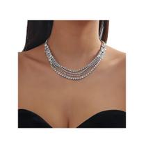 L3242-Colar Bijuteria Festa Luxo Pedraria Camada Strass Ag1298