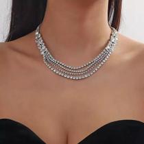 L3242-Colar Bijuteria Festa Luxo Pedraria Camada Strass Ag1298 - Xumi