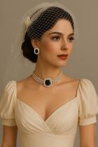 L3245-Conjunto Feminino Colar Brinco Choker Strass Zirconia Preto Quadrado Grande Festa Formatura Presente Brilhante