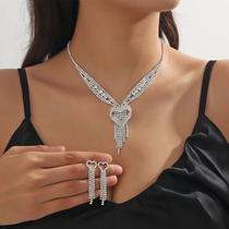 L3249-Conjunto Feminino Colar e Brinco Zirconia Strass Coração Gravatinha Franja Festa Noiva Casamento Elegante Delicad L3249-Conjunto Feminino Colar e Brinco Zirconia Strass Coração Gravatinha Franja Festa Noiva Casamento Elegante Delicad