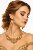 L3507-Conjunto Feminino Colar e Brinco Zirconia Dourado Folha Grande Festa Réveillon Formatura Casal Madrinha Namorados L3507-Conjunto Feminino Colar e Brinco Zirconia Dourado Folha Grande Festa Réveillon Formatura Casal Madrinha Namorados