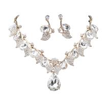L3516-Conjunto Feminino Colar e Brinco Crista Gota Folha Zirconia Festa Formatura Madrinha Casamento Noiva Delicado