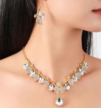 L3516-Conjunto Feminino Colar e Brinco Zircônia Prata Gota Folha Festa Casamento Noiva Delicado L3516-Conjunto Feminino Colar e Brinco Zircônia Prata Gota Folha Festa Casamento Noiva Delicado