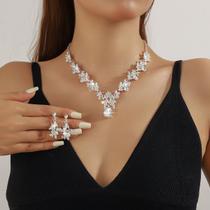 L3520-Conjunto Feminino Colar Brinco Zirconia Prata Dourado Gota Folha Festa Casamento Noiva Réveillon Formatura brilho L3520-Conjunto Feminino Colar Brinco Zirconia Prata Dourado Gota Folha Festa Casamento Noiva Réveillon Formatura brilho