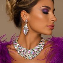L3525-Conjunto Feminino Colar e Brinco Zirconia Furta Cor Grande Festa Formatura Noiva Namorados Luxo Brilhante