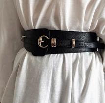 L4808-Cinto Couro Largo Preto Festa Luxo Chique Acinturado