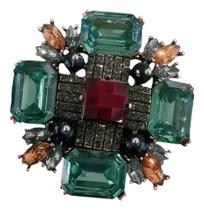 L5707-Broche Feminino vintage Personalizado Para Roupa Vestido Terno Festa Presente Coleção Verde Flor Quadrado Strass L5707-Broche Feminino vintage Personalizado Para Roupa Vestido Terno Festa Presente Coleção Verde Flor Quadrado Strass