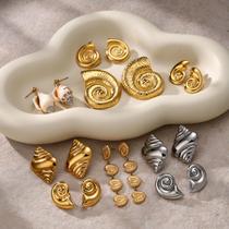 L61-L1974-Brinco Concha do Mar Aço Cirúrgico Ouro 18k Dourado Grande Semi Joia Antialergico Festa Réveillon Carnaval