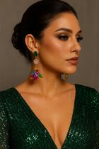 L6704-Brinco Feminino Longo Gota Strass Zirconia Colorido Luxo Festa Noiva Formatura Namorada Debutante Presente Brilho