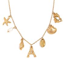 L6924Colar Feminino Aço cirúrgico Ouro 18k Estrela Concha Letra Pingente Festa Sofisticada Presente