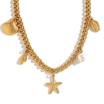 L6925-Colar Feminino Aço cirúrgico Ouro 18k Luxo Corrente Estrela Concha Festa Sofisticada Presente L6925-Colar Feminino Aço cirúrgico Ouro 18k Luxo Corrente Estrela Concha Festa Sofisticada Presente