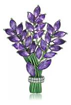 L7205-Broche Feminino Para Roupa Vestido Terno Presente Coleção Festa Pedraria Cravejado Lavanda Flor Luxo