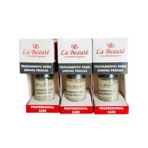 La Beauté Kit C/3 Base Fortalecedora 15ml P/unhas fracas e quebradiças
