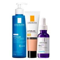 La Roche-Posay Kit - Gel de Limpeza + Sérum + Protetor Solar Facial com Cor FPS60 para Rejuvenescimento Facial