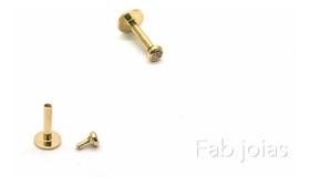 Labret 6m Piercing Placa Ouro 18k Pedra Branca Mini 1.5mm Cravada k025