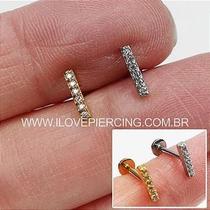 Labret de Aço Cirúrgico com 6 Zircônias - Modelo Dourado