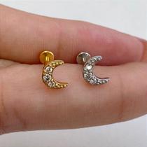 Labret de aço cirúrgico com zircônias - modelo lua
