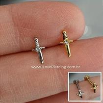Labret de aço punhal com cristal dourado e rosca interna