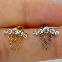 Labret de Titânio Shine com Corrente Dourada e Zircônias