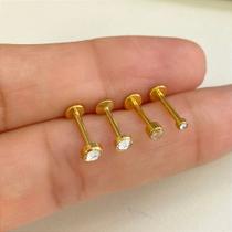 LABRET EM AÇO PVD DOURADO COM CRISTAL FLAT - 1,2mm