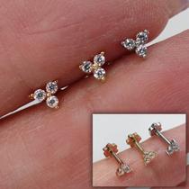 LABRET OURO 18K MINI FLOR TRILHON PUSH PIN - Joia de Piercing