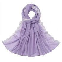 Lace Trim Pearl Bandana, Ladies Casual Single Color Chiffon